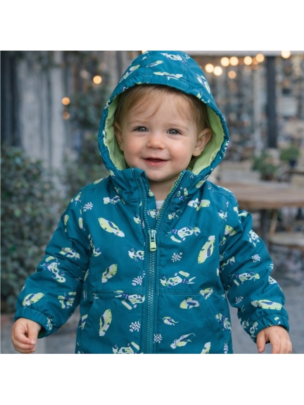 Cat & Jack Boys Fleece Softshell Race Car Jacket - Green Size 12 Months NWT